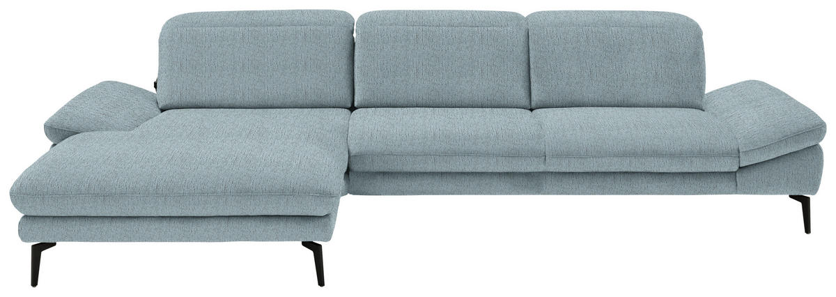 ECKSOFA in Chenille Pastellblau  - Pastellblau/Schwarz, Design, Textil/Metall (188/319cm) - Beldomo System