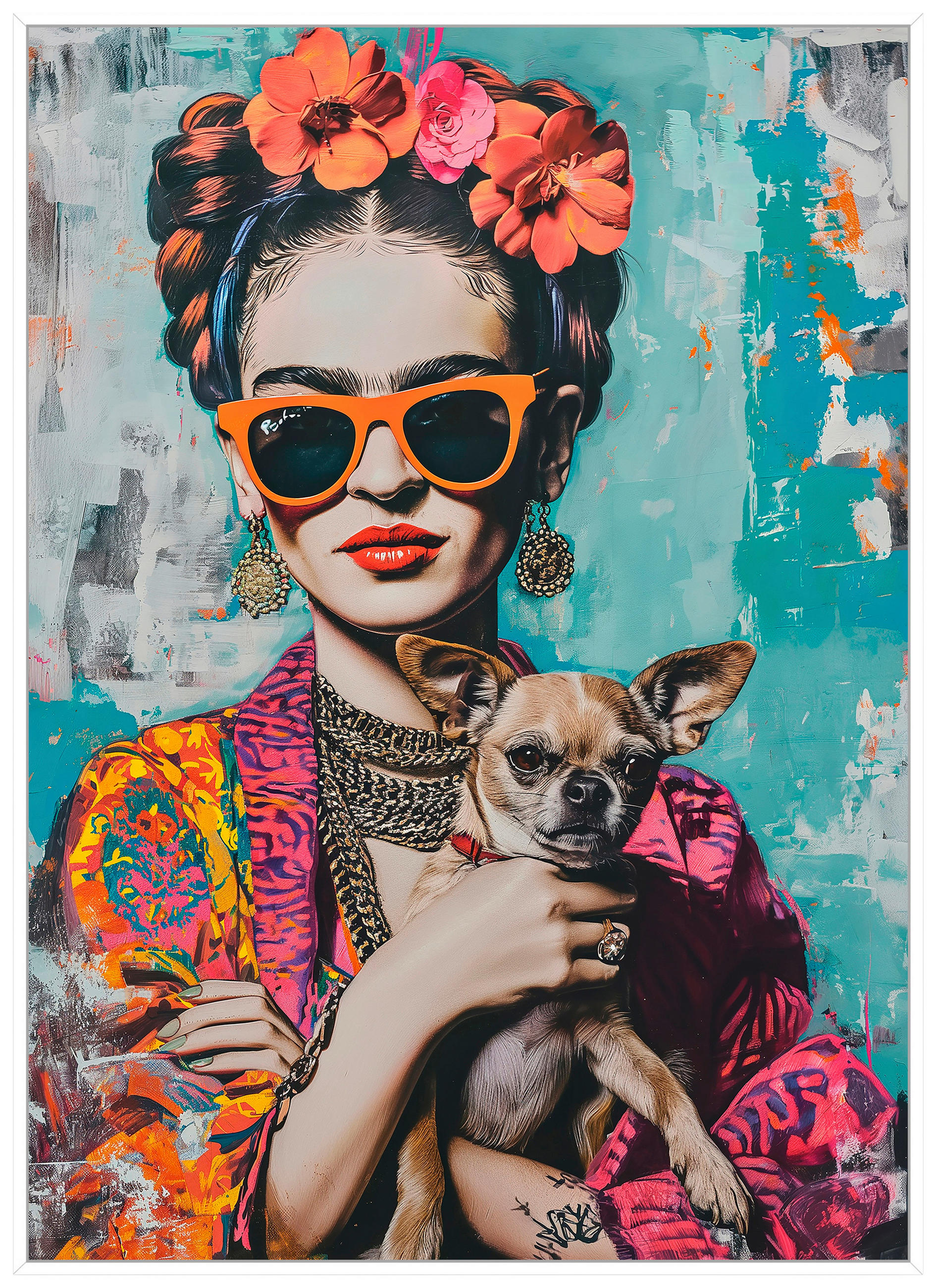 OBRAZ NA SKLE, zvířata, květiny, ženy, 50/70 cm  - bílá/vícebarevná, Lifestyle, kompozitní dřevo/sklo (50/70cm) - Monee