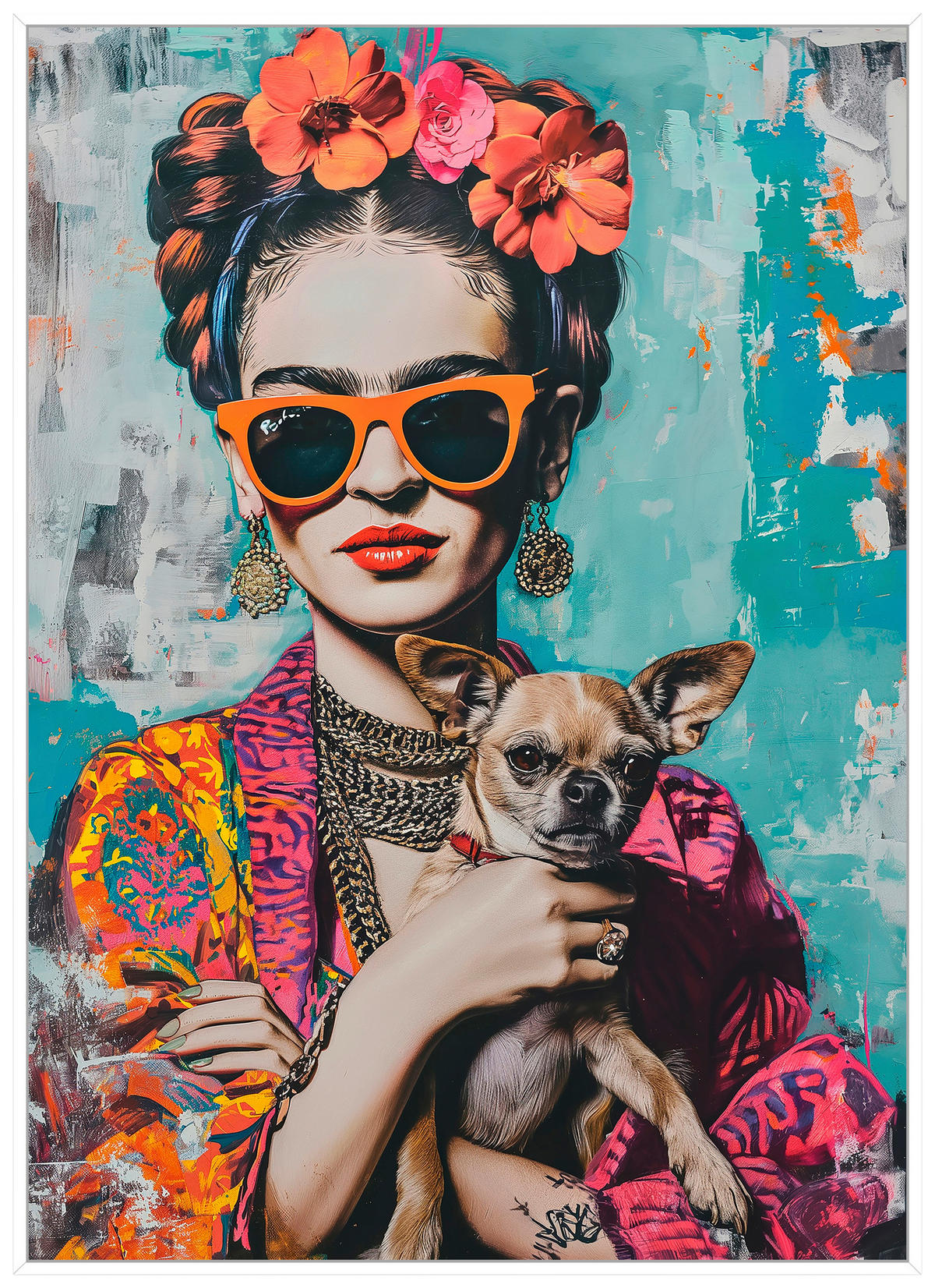 OBRAZ NA SKLE, zvířata, květiny, ženy, 50/70 cm  - bílá/vícebarevná, Lifestyle, kompozitní dřevo/sklo (50/70cm) - Monee