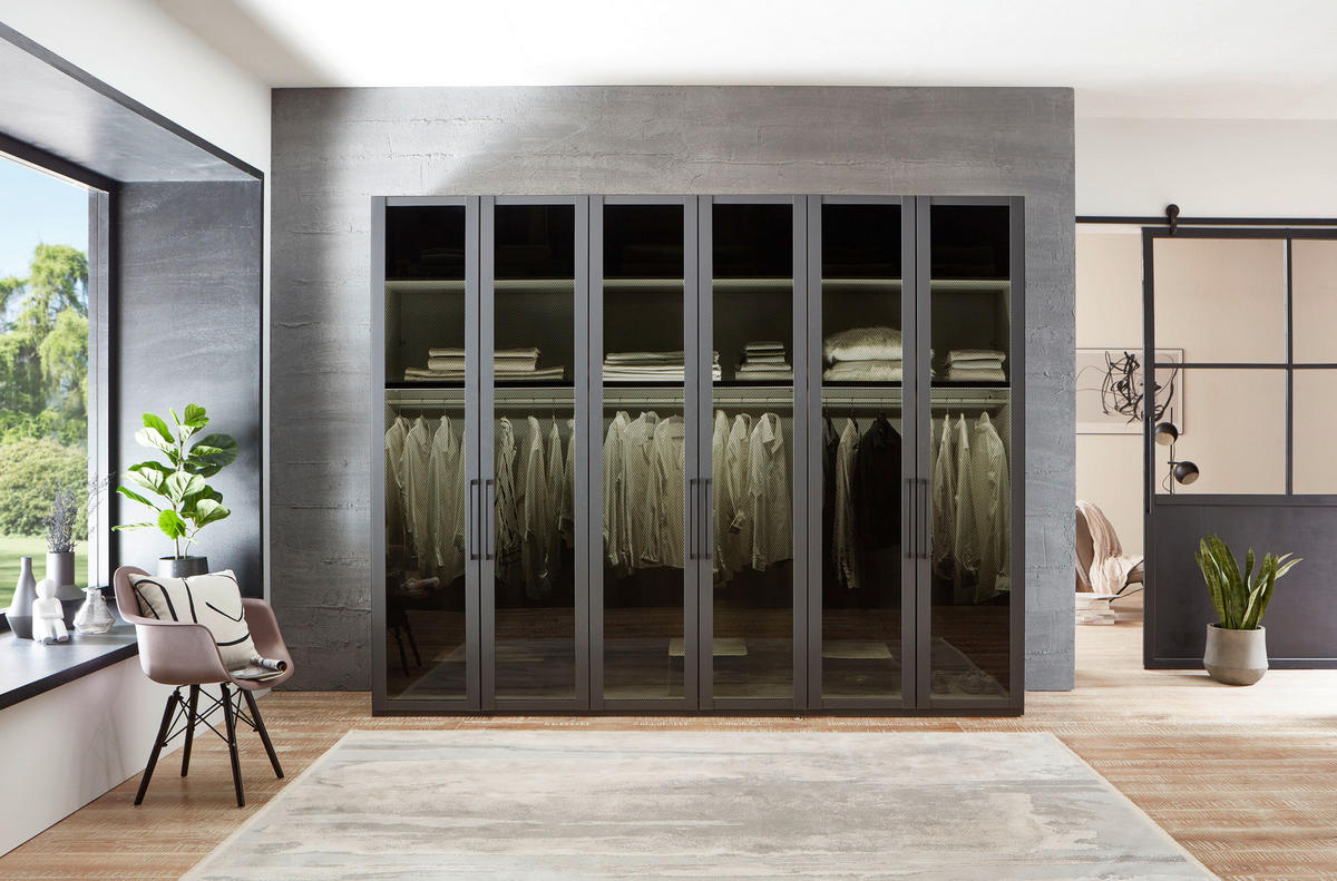DREHTÜRENSCHRANK in Graphitfarben  - Schwarz/Graphitfarben, Design, Glas/Holzwerkstoff (300/236/58cm) - home24