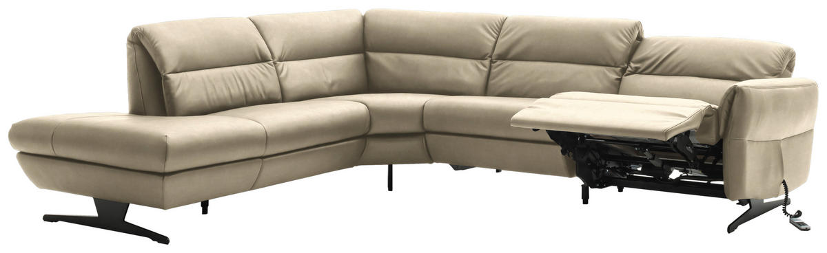 ECKSOFA in Echtleder Ecru  258/286 cm  - Ecru/Schwarz, Design, Leder/Metall (258/286cm) - Schöner Wohnen