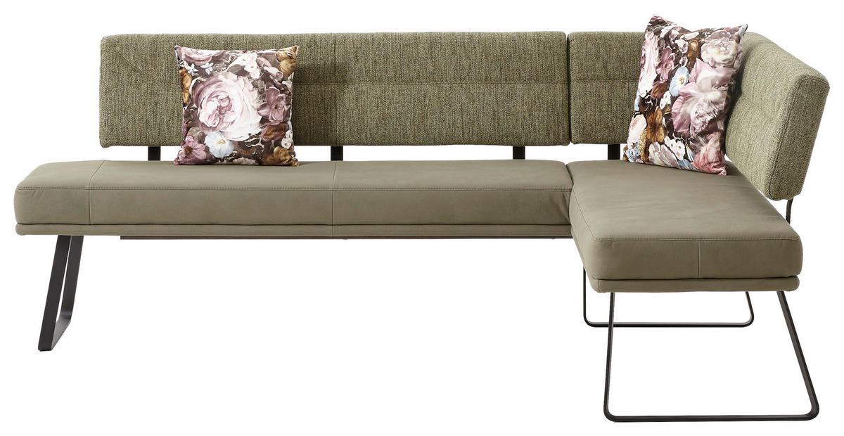 ECKBANK 225/169 cm Mikrofaser Schwarz, Olivgrün Metall   - Schwarz/Olivgrün, Design, Textil/Metall (225/169cm) - Dieter Knoll