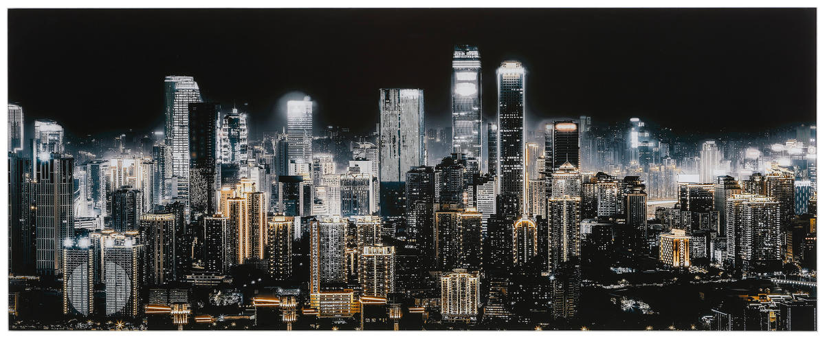 GLASBILD Städte 125/50 cm  - Goldfarben/Schwarz, Design, Glas (125/50cm) - Monee