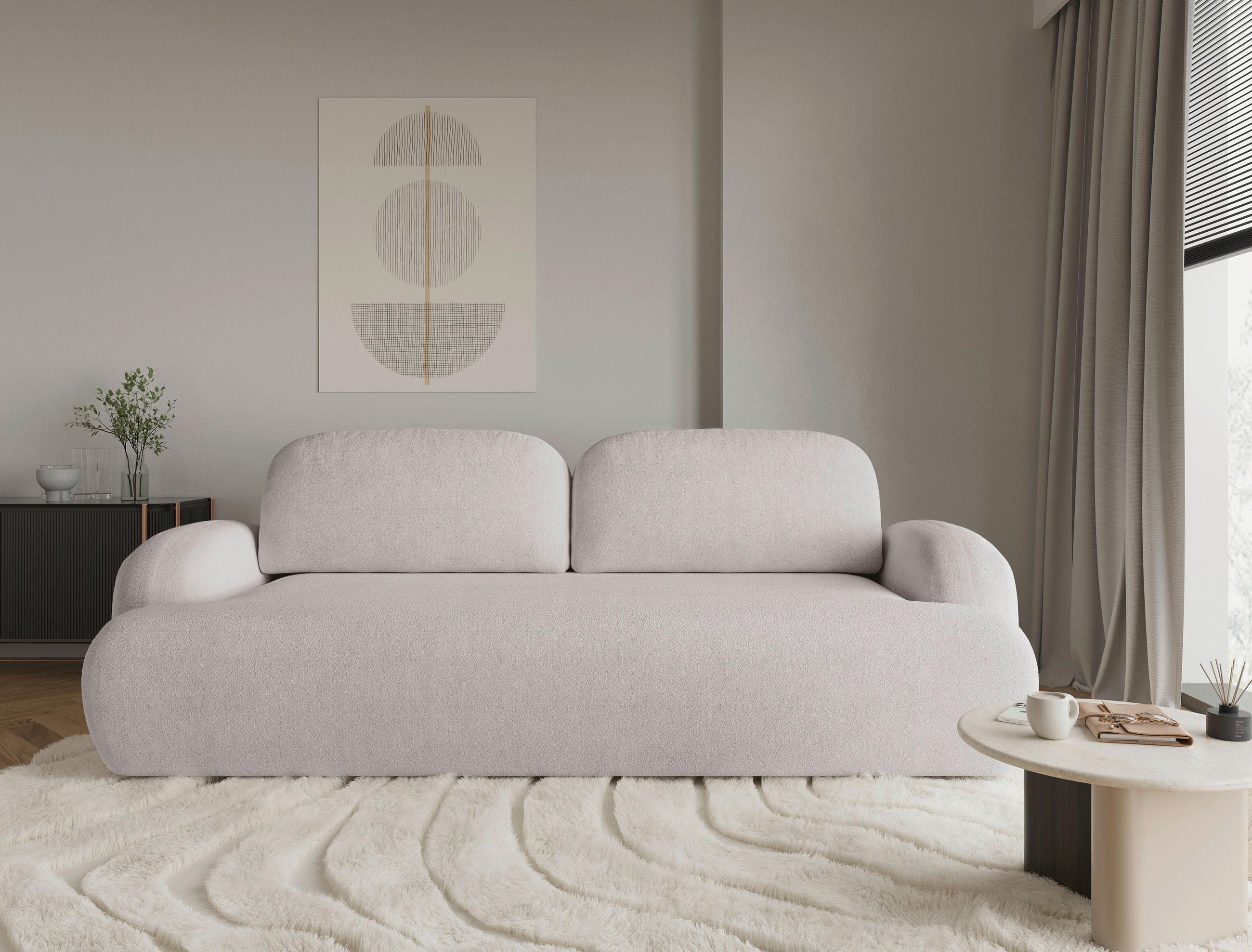 3-SITZER-SOFA Sevilla Plus Bouclé Beige  - Beige/Schwarz, Design, Kunststoff/Textil (256/93/120cm) - MID.YOU