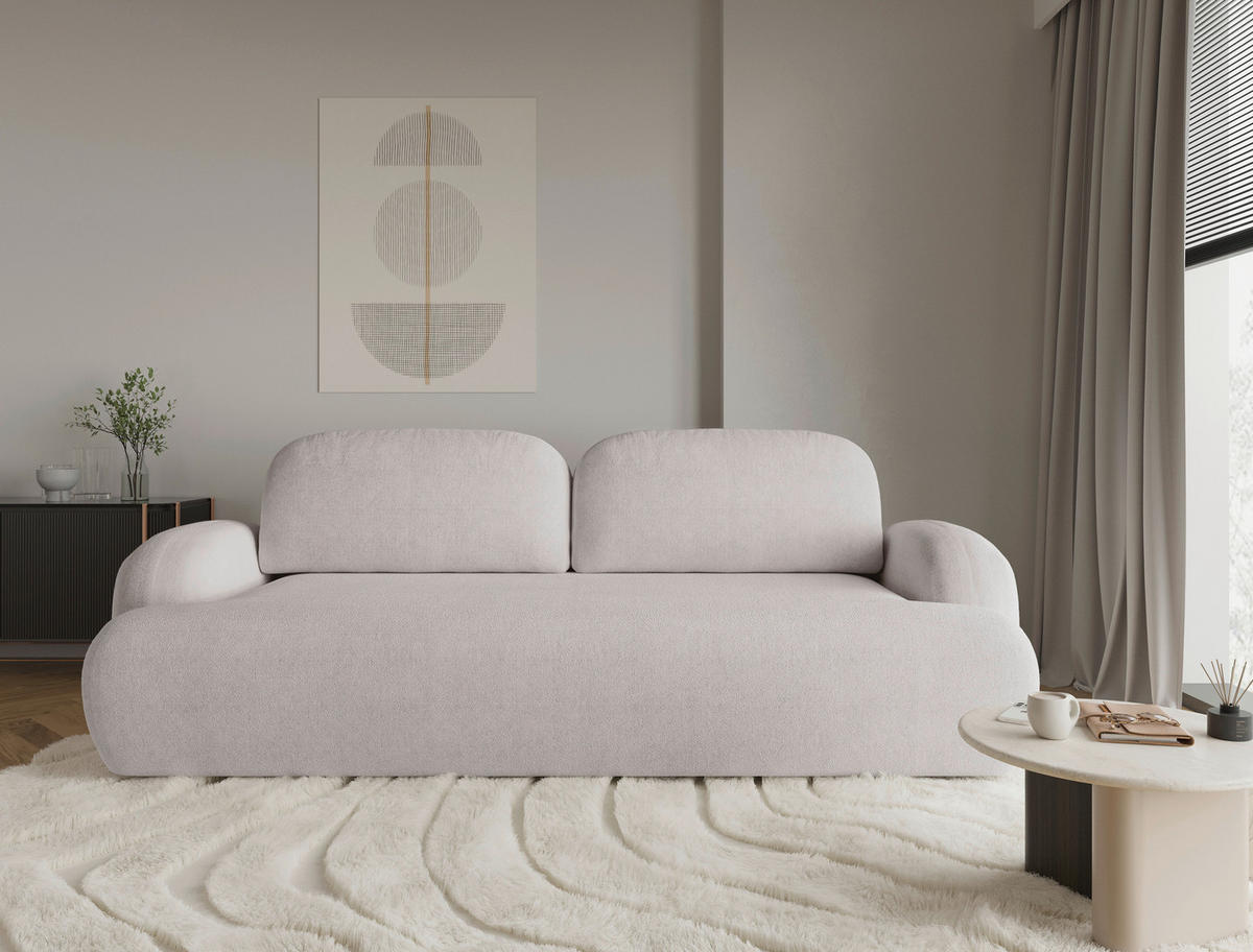 3-SITZER-SOFA Sevilla Plus Bouclé Beige  - Beige/Schwarz, Design, Kunststoff/Textil (256/93/120cm) - MID.YOU