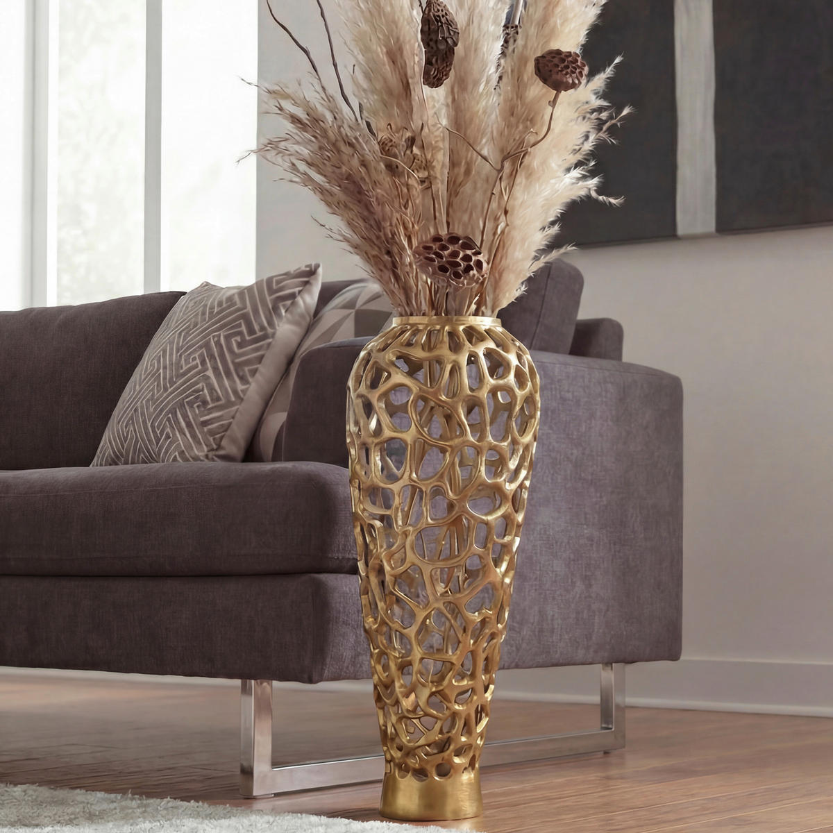 VASE 60 cm  - Goldfarben, Design, Metall (24/60cm) - Livetastic