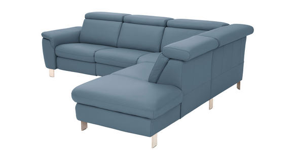 ECKSOFA in Echtleder Blau  - Blau/Alufarben, Design, Leder/Metall (271/242cm) - Cantus