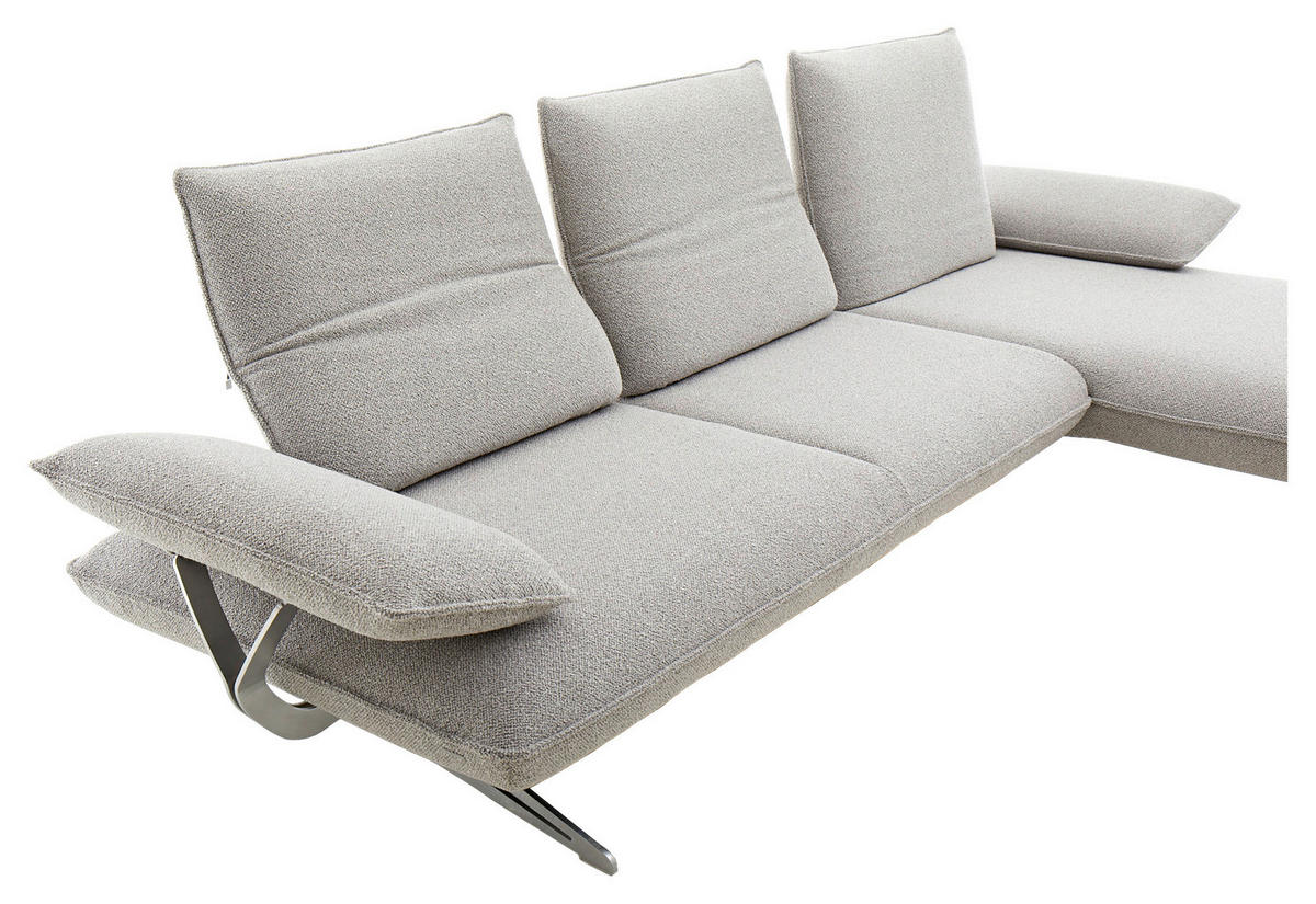 ECKSOFA in Flachgewebe Grau  - Edelstahlfarben/Grau, Design, Textil/Metall (316/161cm) - Koinor