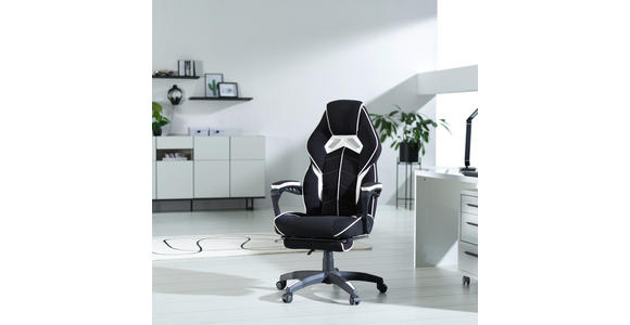 GAMINGSTUHL in Lederlook, Mikrofaser, Vliesstoff Schwarz, Weiß - Schwarz/Weiß, Design, Kunststoff/Textil (65/114/67cm) - Novel