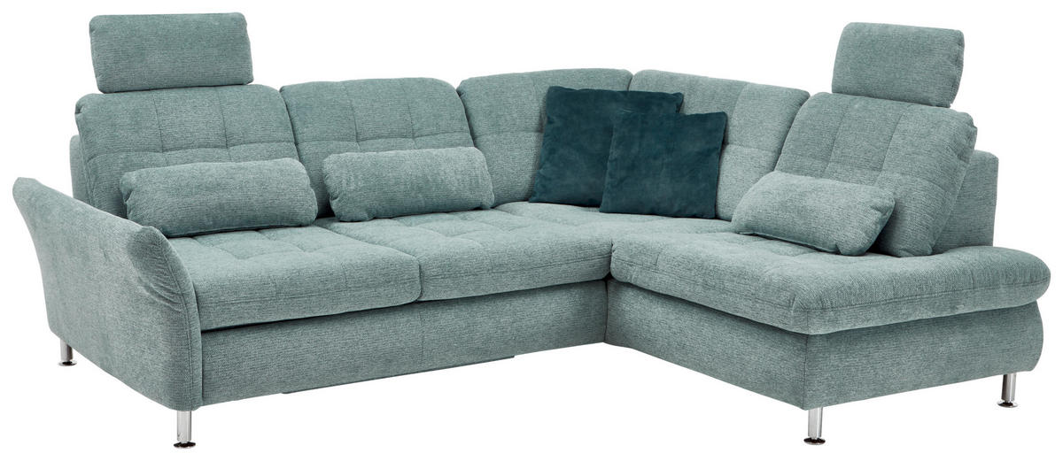 ECKSOFA in Webstoff Türkis  - Türkis/Chromfarben, Konventionell, Textil/Metall (242/210cm) - Beldomo Style