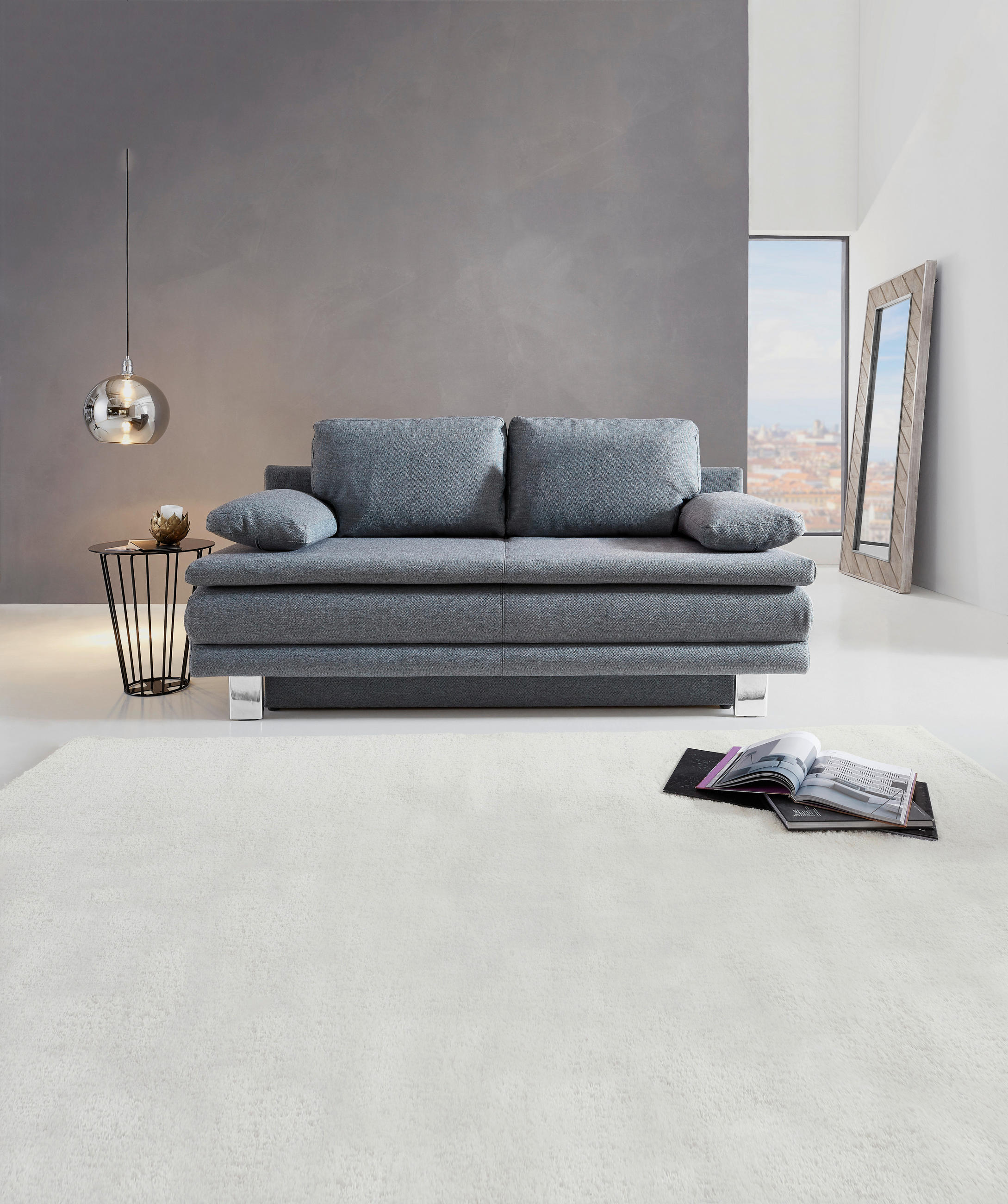 SCHLAFSOFA in Webstoff Grau, Türkis  - Türkis/Chromfarben, Design, Textil/Metall (194/96/86cm) - Novel