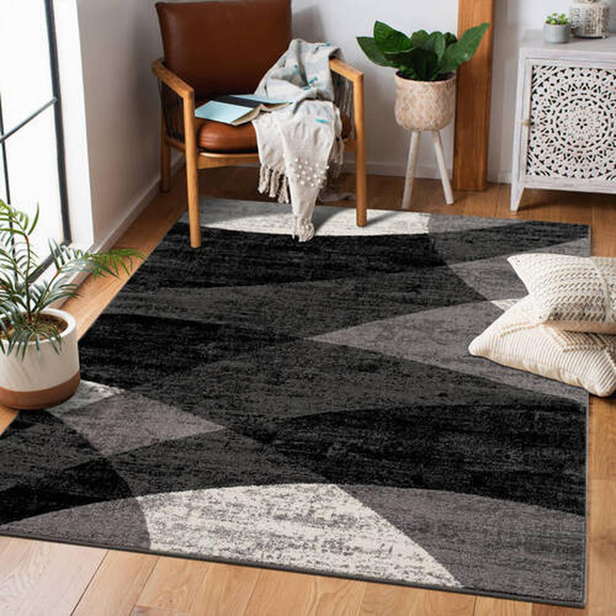 VINTAGE PREPROGA  140/200 cm  tkano  krem barve, siva, črna  - siva/črna, Design, tekstil (140/200cm)
