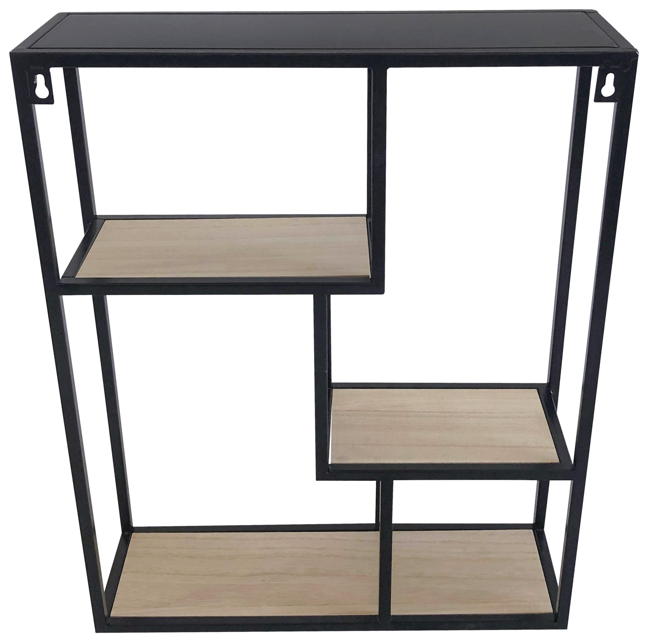 Wandregal Remus B: 40 Cm Schwarz Metall Dekor 4 Fächer