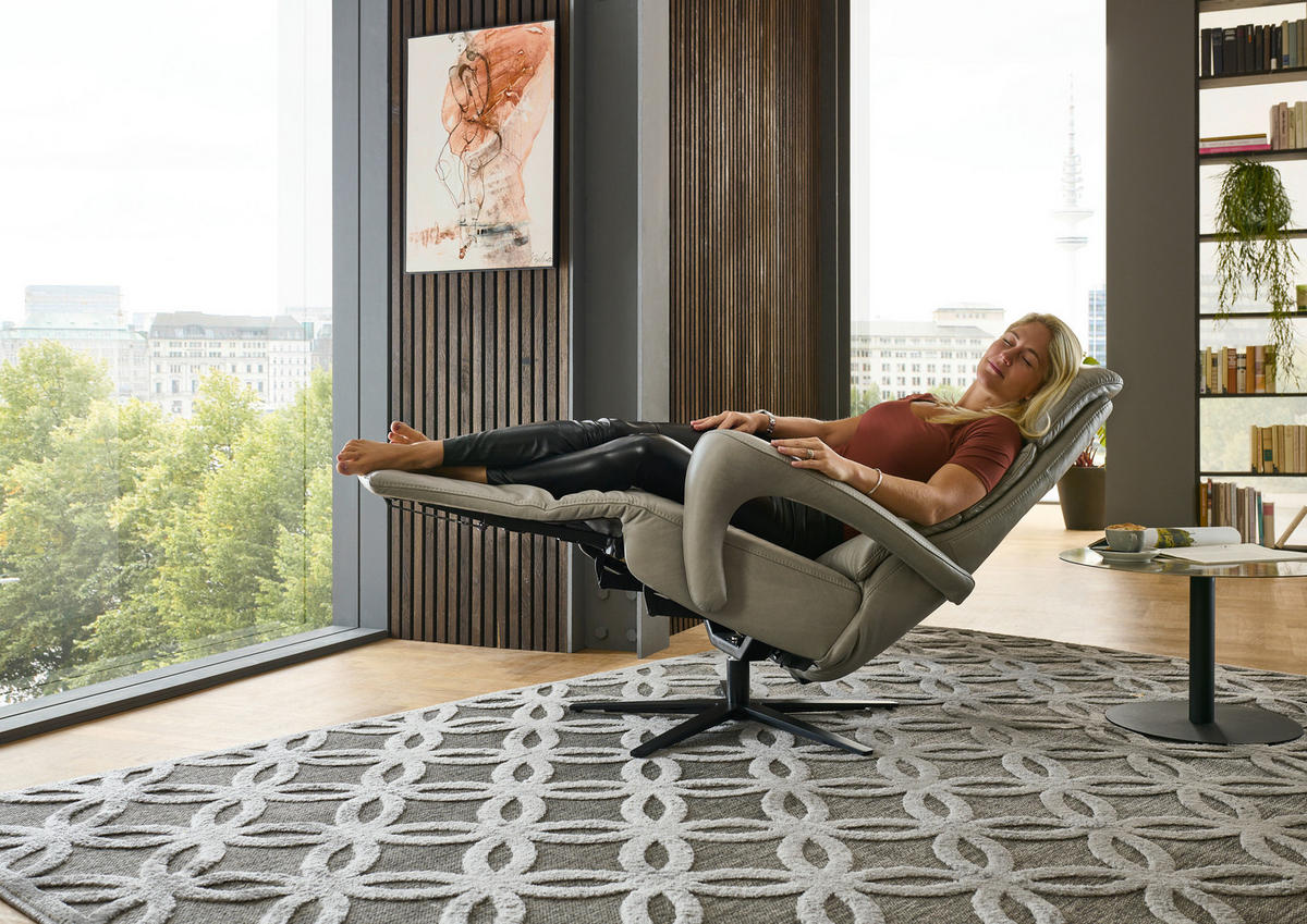 RELAXSESSEL in Leder Greige  - Greige/Schwarz, Design, Leder/Metall (76/110/86cm) - Dieter Knoll