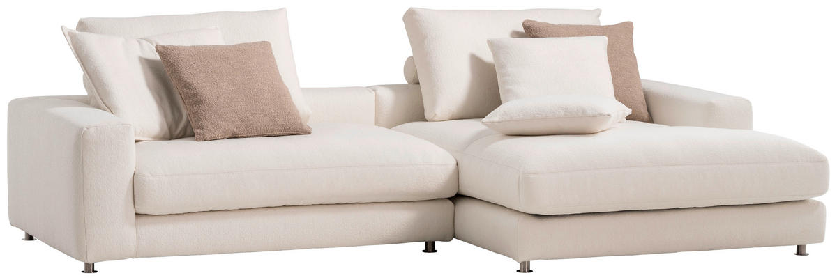 ECKSOFA in Bouclé Weiss  - Weiss/Silberfarben, Design, Textil/Metall (300/185cm) - Designwerk
