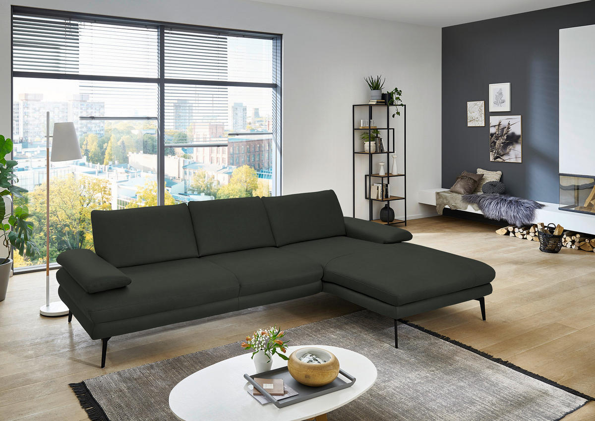 ECKSOFA in Echtleder Dunkelgrün  - Dunkelgrün/Schwarz, Design, Leder/Metall (310/180cm) - Dieter Knoll