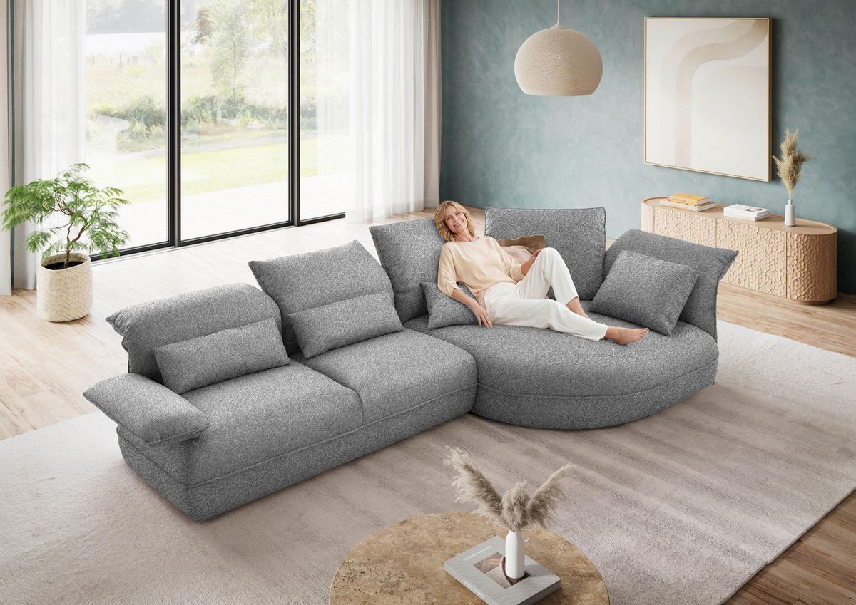 ECKSOFA  in Chenille Grau  343/154 cm  - Schwarz/Grau, Design, Kunststoff/Textil (343/154cm) - Koinor