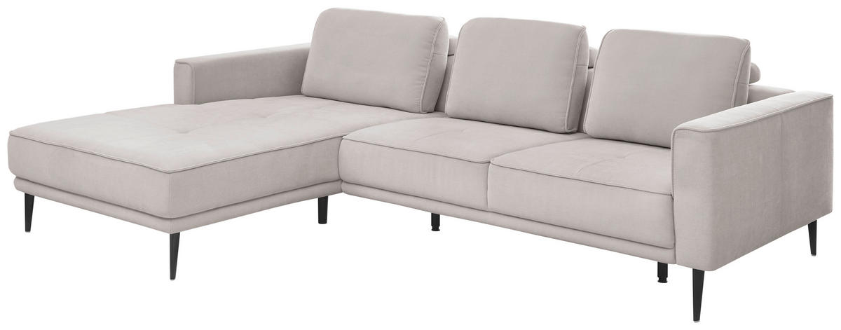 ECKSOFA Hellgrau Flachgewebe  - Hellgrau/Schwarz, KONVENTIONELL, Textil/Metall (193/279cm) - SetOne by Musterring