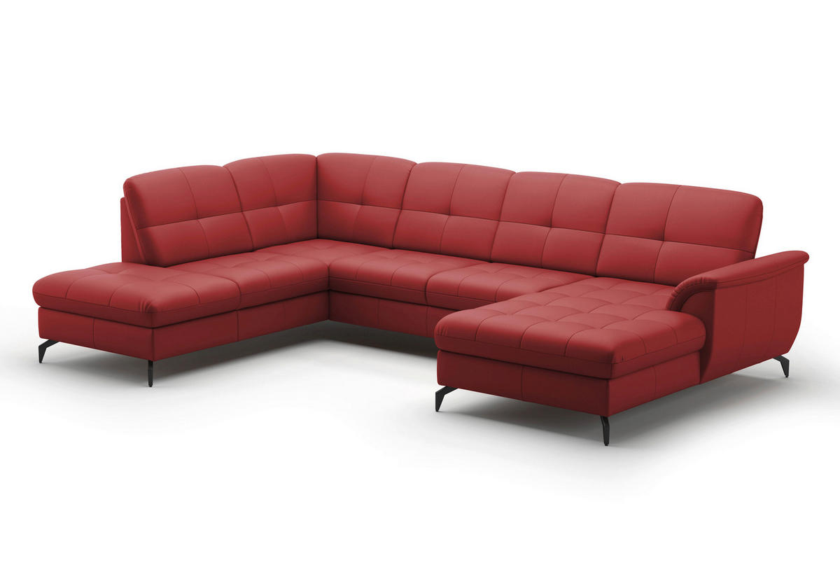 WOHNLANDSCHAFT in Vliesstoff Kombination Echtleder/Stoff Rot  - Rot/Schwarz, Modern, Leder/Textil (212/319/164cm) - Sit & More