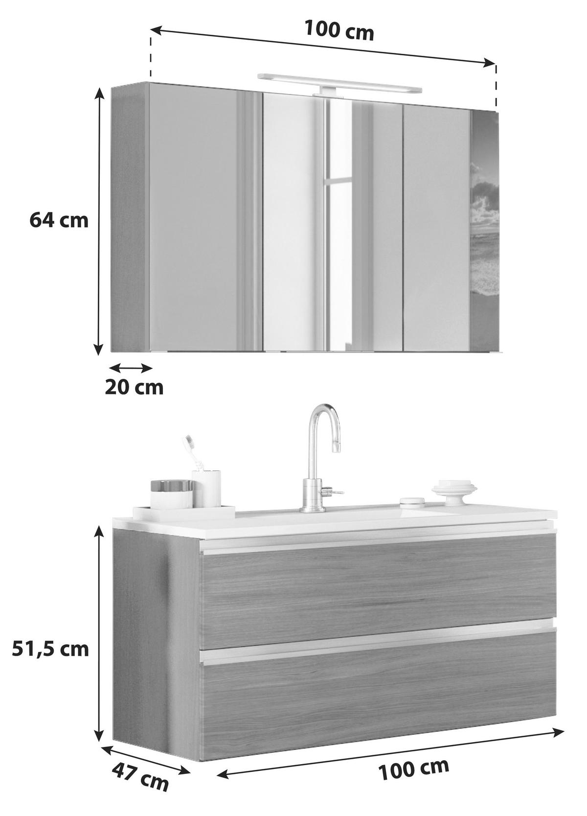 BADEZIMMER  in 100 cm  - Weiss/Eichefarben, Basics, Holzwerkstoff/Stein (100cm) - Held