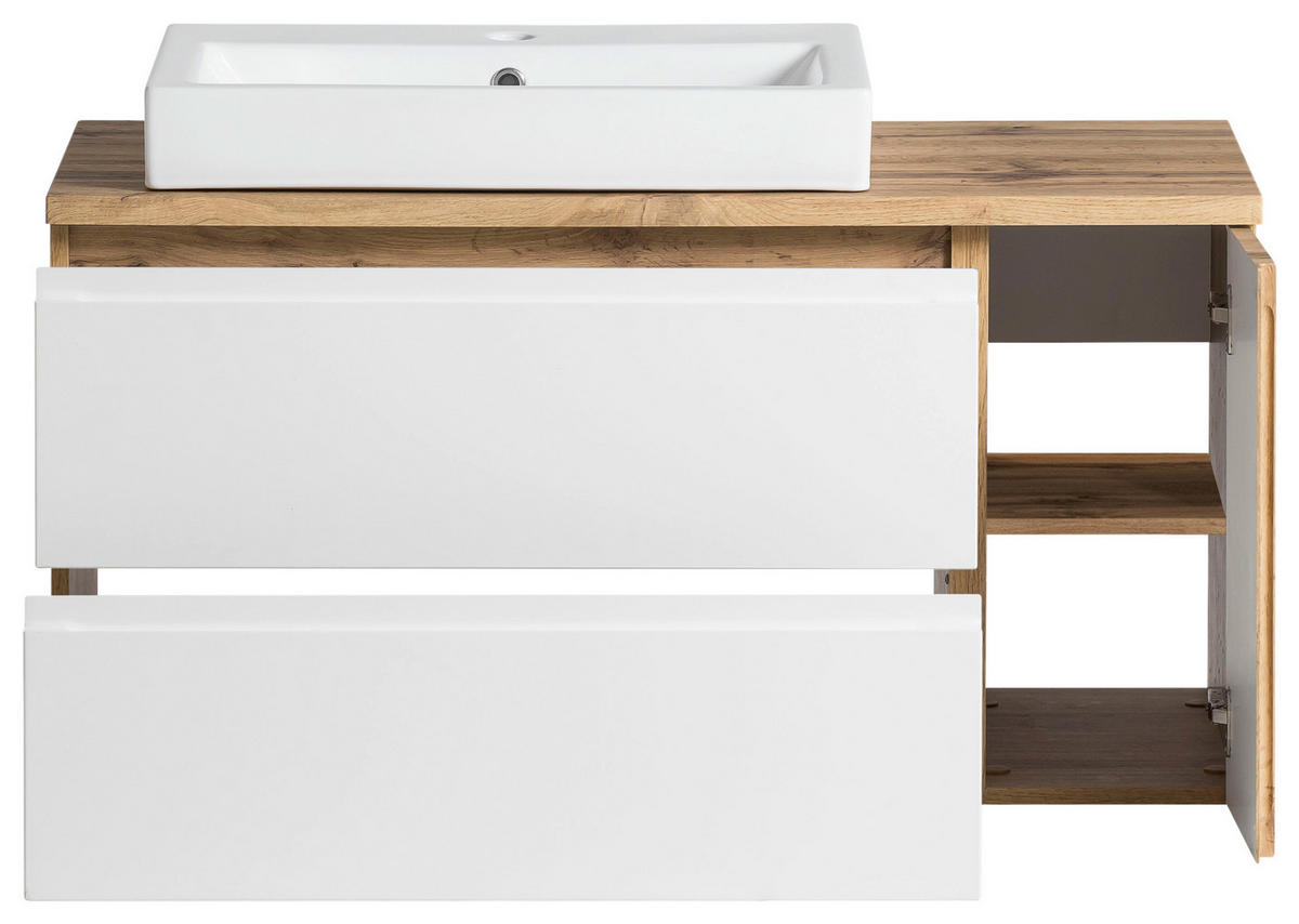 SKRINKA S UMÝVADLOM, 105 cm - biela/dub wotan, Modern, kompozitné drevo/keramika (105cm) - Held