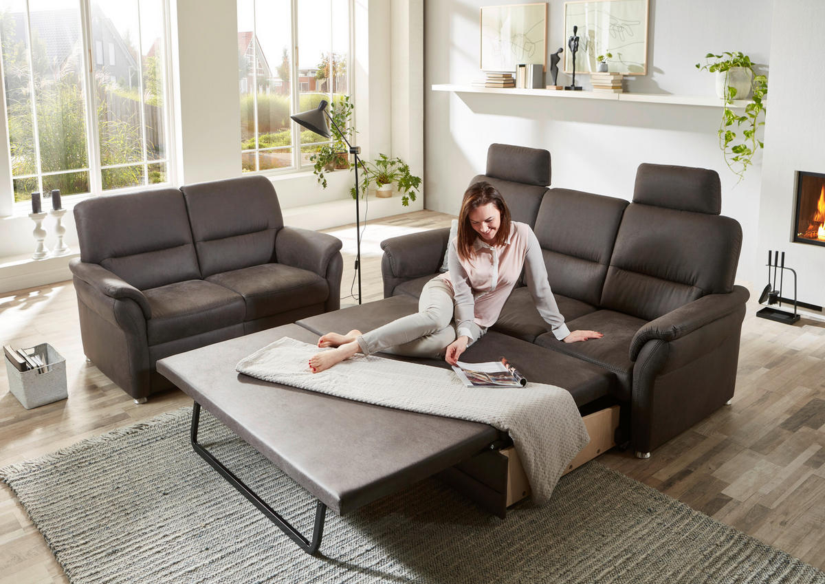 SITZGARNITUR in Mikrofaser Anthrazit  - Anthrazit/Alufarben, Konventionell, Textil/Metall (192/96/89cm) - Beldomo Comfort