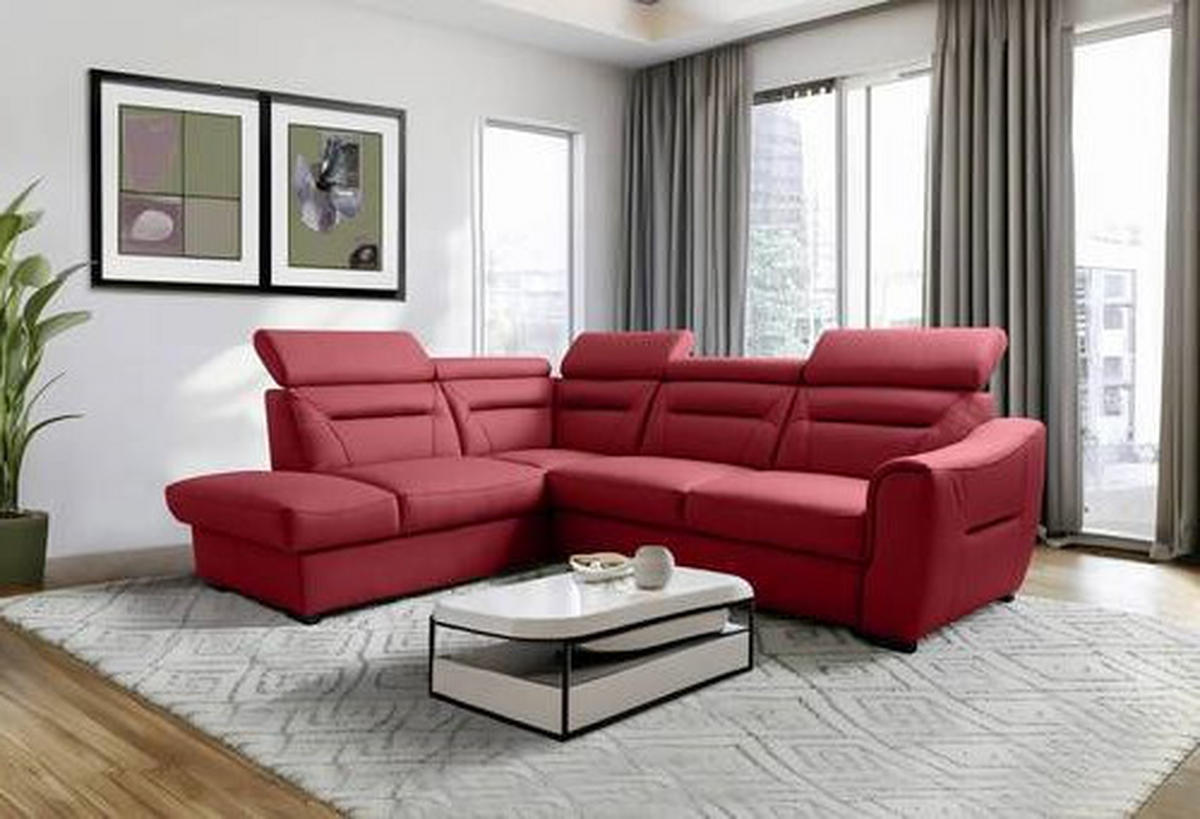 ECKSOFA  in Lederlook Echtleder Rot  - Wengefarben/Rot, Design, Leder/Holz (212/260cm) - Celina Home
