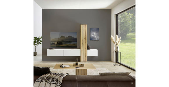 WOHNWAND in Weiß, Eichefarben 309,3/205,5/37,1 cm - Eichefarben/Weiß, Design, Holz/Holzwerkstoff (309,3/205,5/37,1cm) - Dieter Knoll