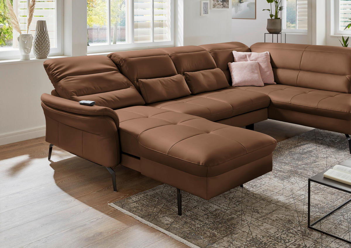 WOHNLANDSCHAFT in Echtleder Braun  - Schwarz/Braun, Design, Leder/Metall (181/336/206cm) - Beldomo Speed