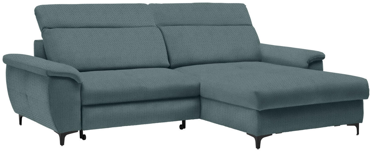 ECKSOFA in Chenille Petrol  - Petrol/Schwarz, Design, Textil/Metall (185/256cm) - Stylife