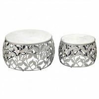 Set De Măsuțe Suprapuse din piatră, 60/60/33 cm - argintiu/alb, Design, metal/piatră (60/60/33cm) - MID.YOU