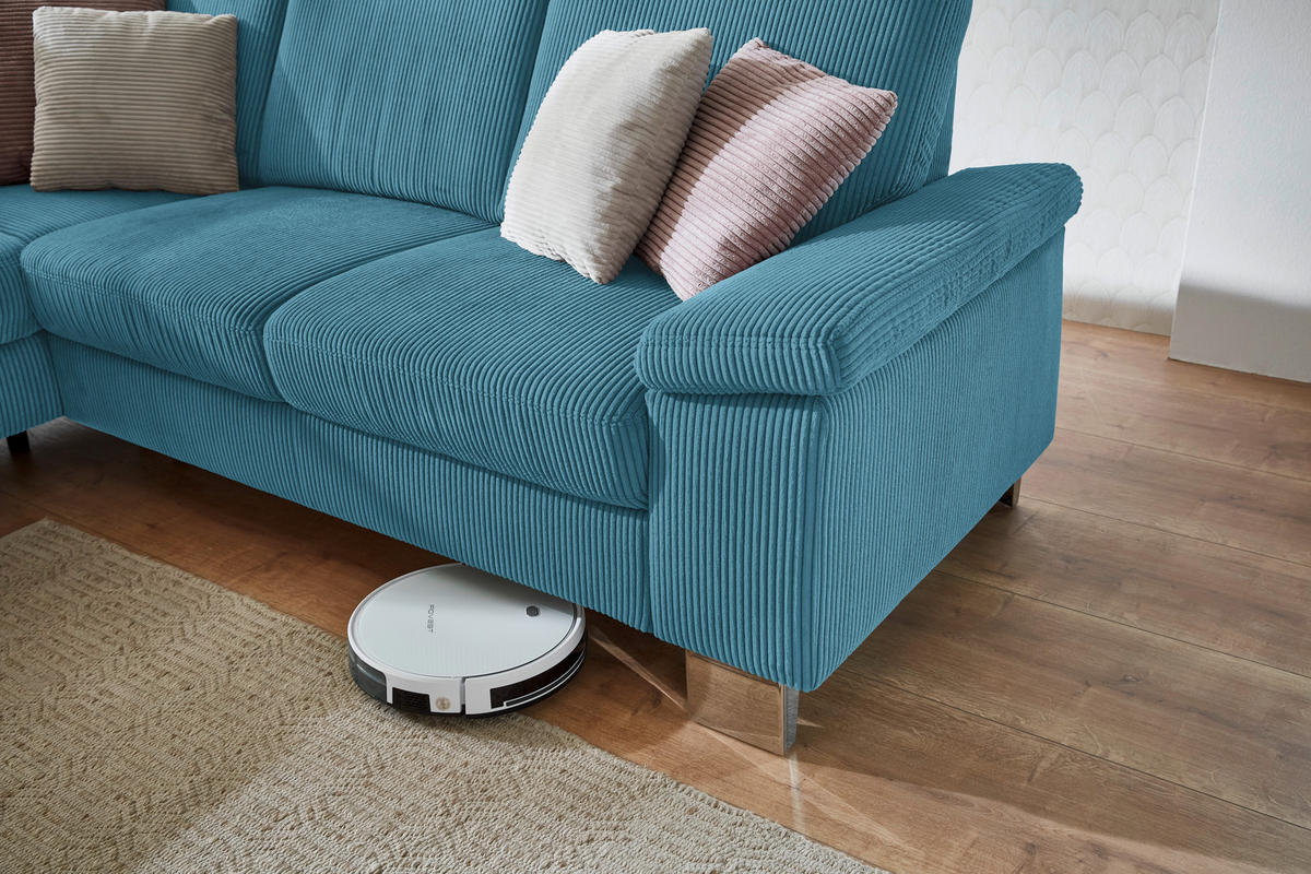 ECKSOFA in Cord Petrol  - Edelstahlfarben/Petrol, Konventionell, Textil/Metall (200/248cm) - Beldomo System