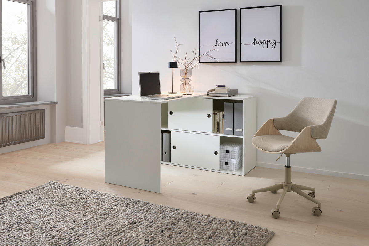 ECKSCHREIBTISCH Weiss  - Weiss/Schwarz, Modern, Holzwerkstoff/Metall (120/78/107cm) - MID.YOU