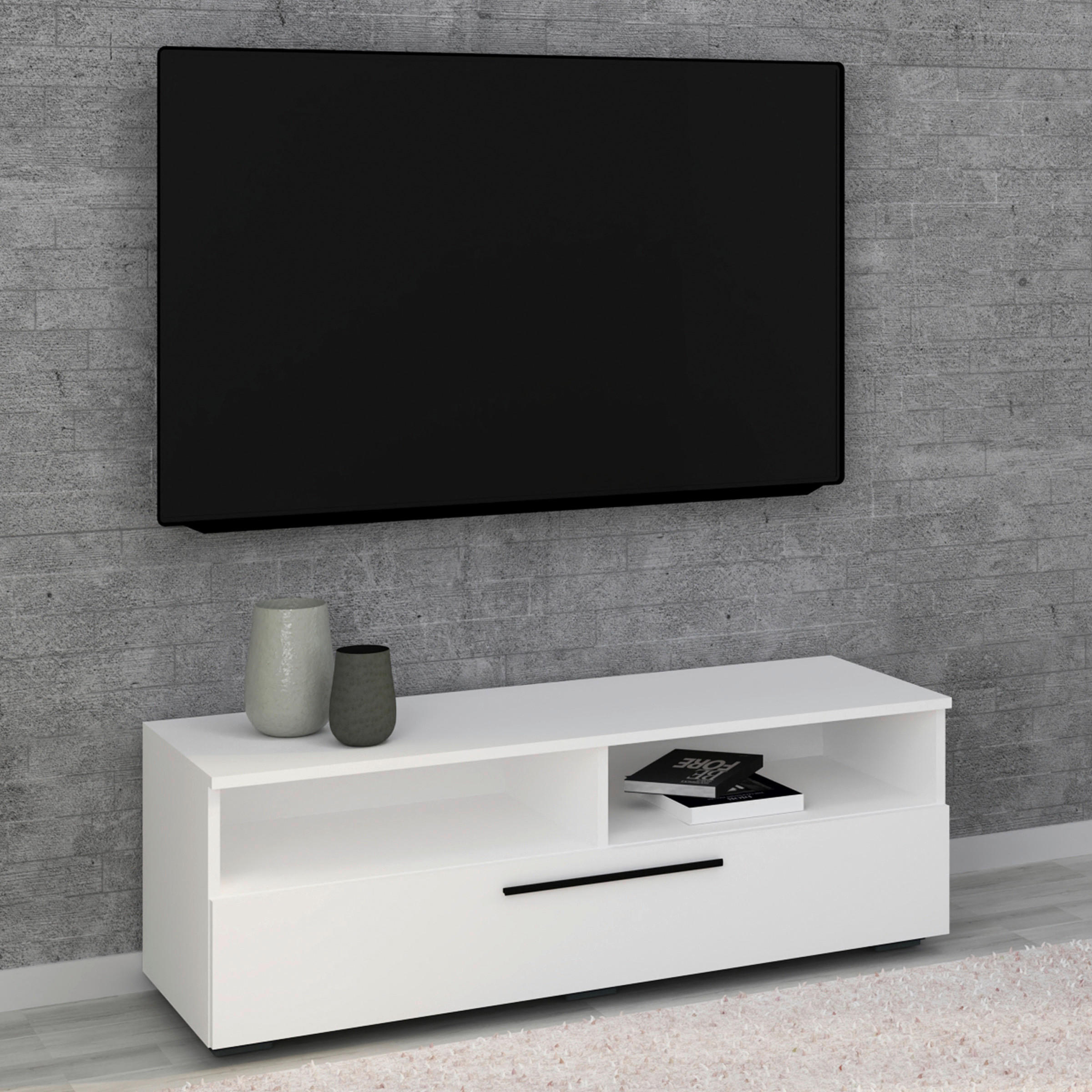 TV-BÄNK  i 115/39/40 cm  - vit/svart, Modern, metall/trämaterial (115/39/40cm) - MID.YOU