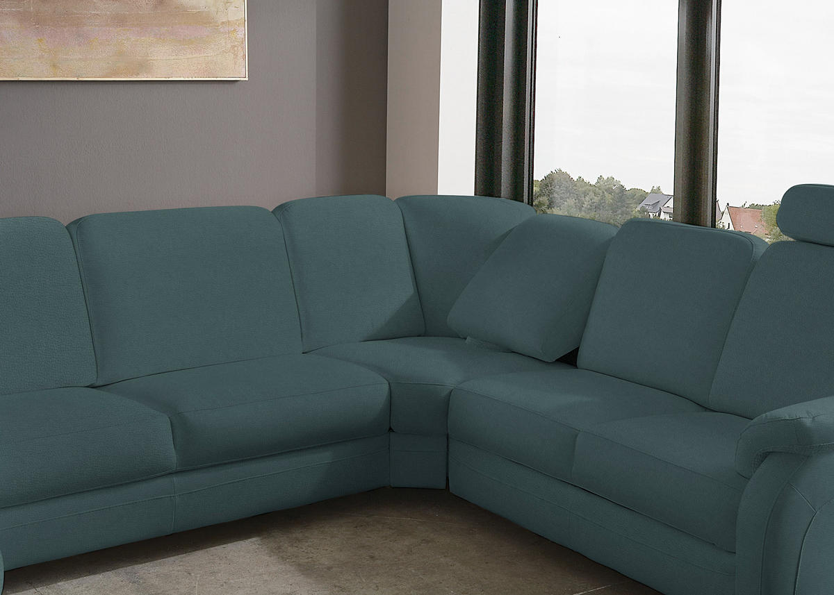 WOHNLANDSCHAFT Echtleder Graublau  - Graublau/Alufarben, Konventionell, Leder/Metall (165/329/239cm) - Beldomo Premium