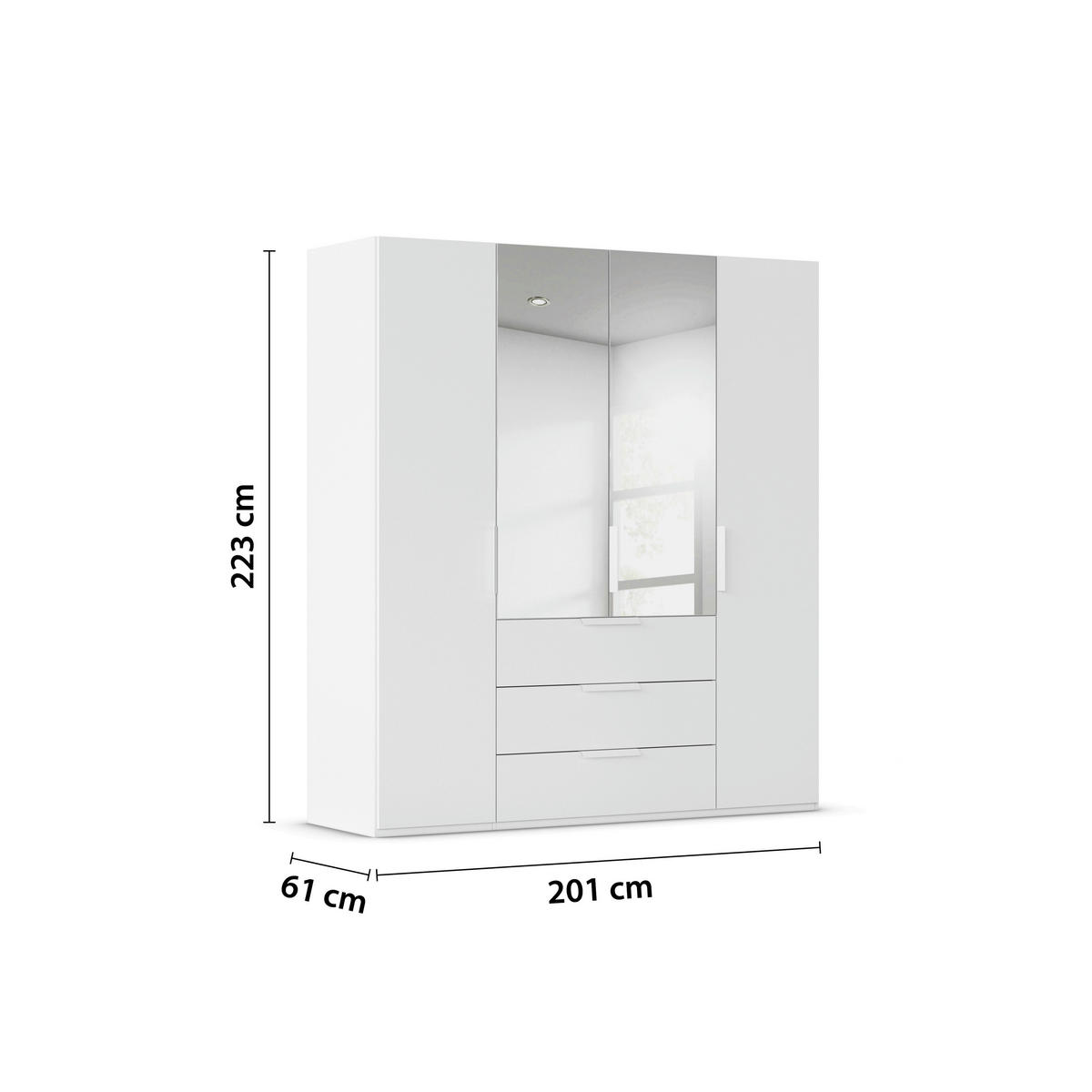 DREHTÜRENSCHRANK 201/223/61 cm,  in Weiß, 4-türig  - Weiß, Basics, Glas/Holzwerkstoff (201/223/61cm) - Novel