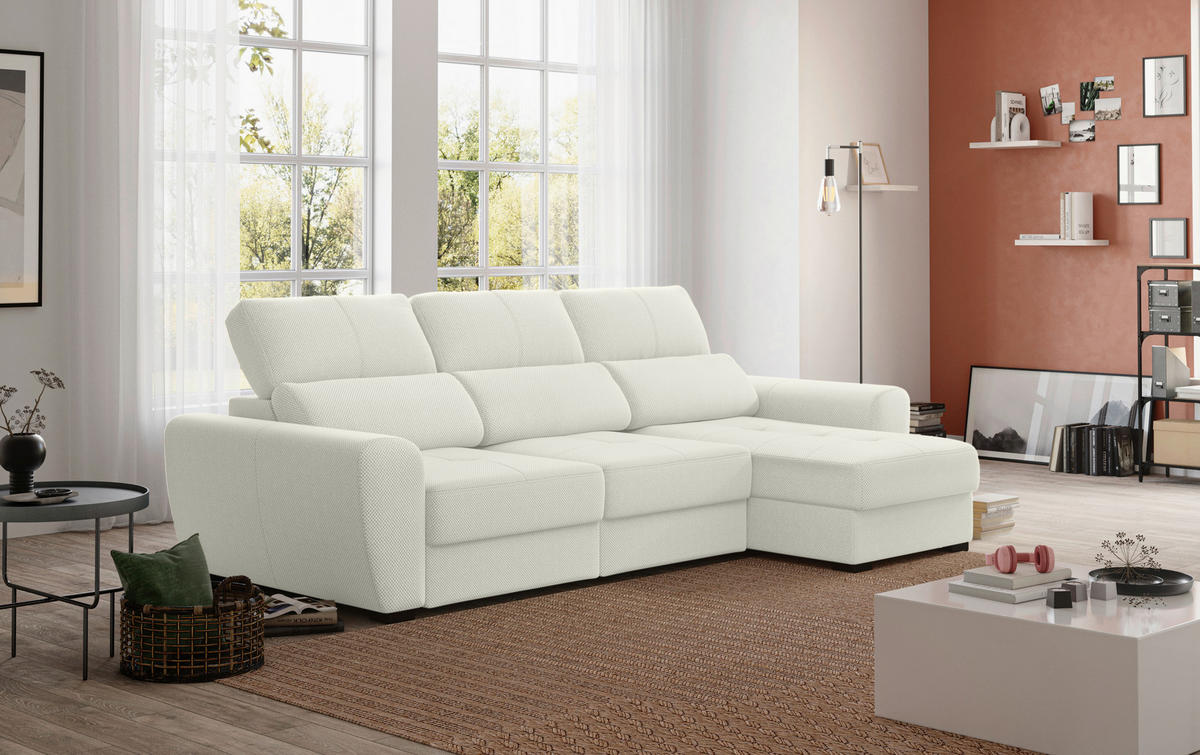 ECKSOFA Creme Velours Bettkasten, Schlaffunktion, Rücken echt, Liegefläche im Originalstoff  - Creme/Schwarz, KONVENTIONELL, Kunststoff/Textil (285/177cm) - Carryhome