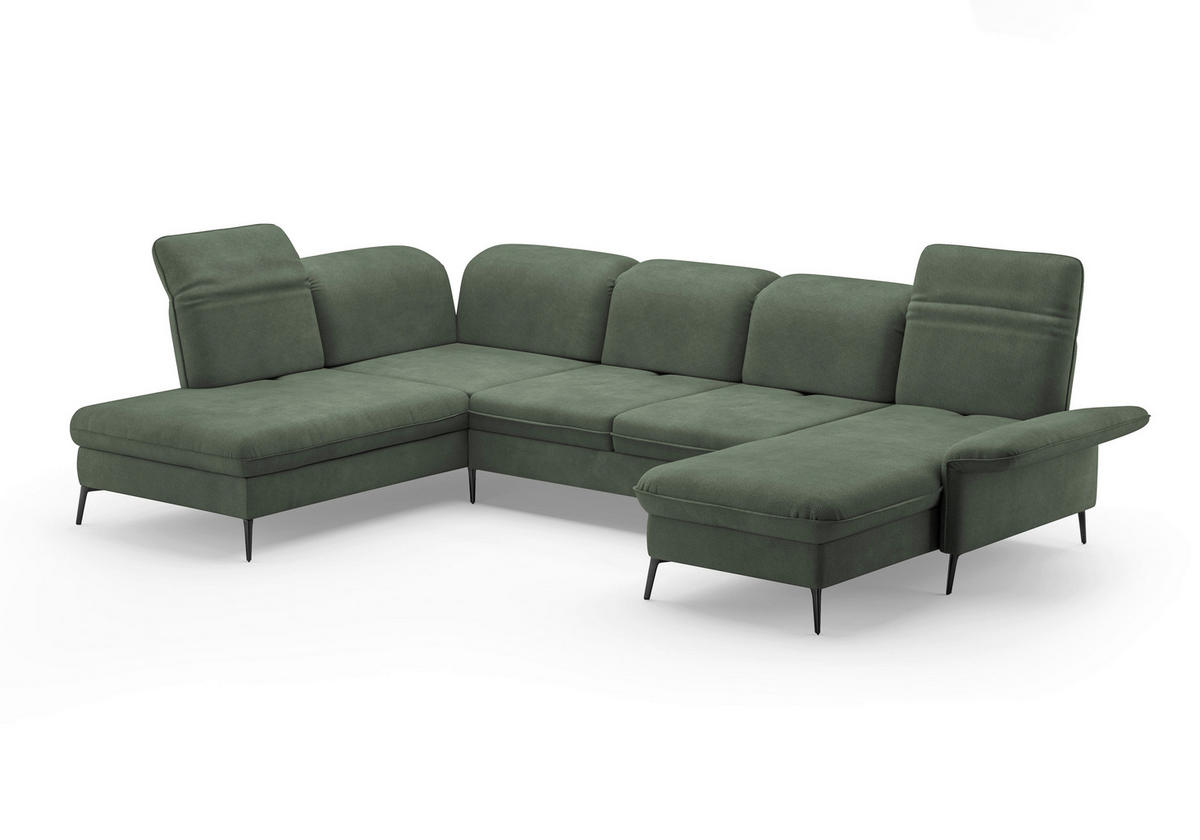 WOHNLANDSCHAFT in Flachgewebe Grün  - Schwarz/Grün, KONVENTIONELL, Textil/Metall (231/359/198cm) - Sit & More