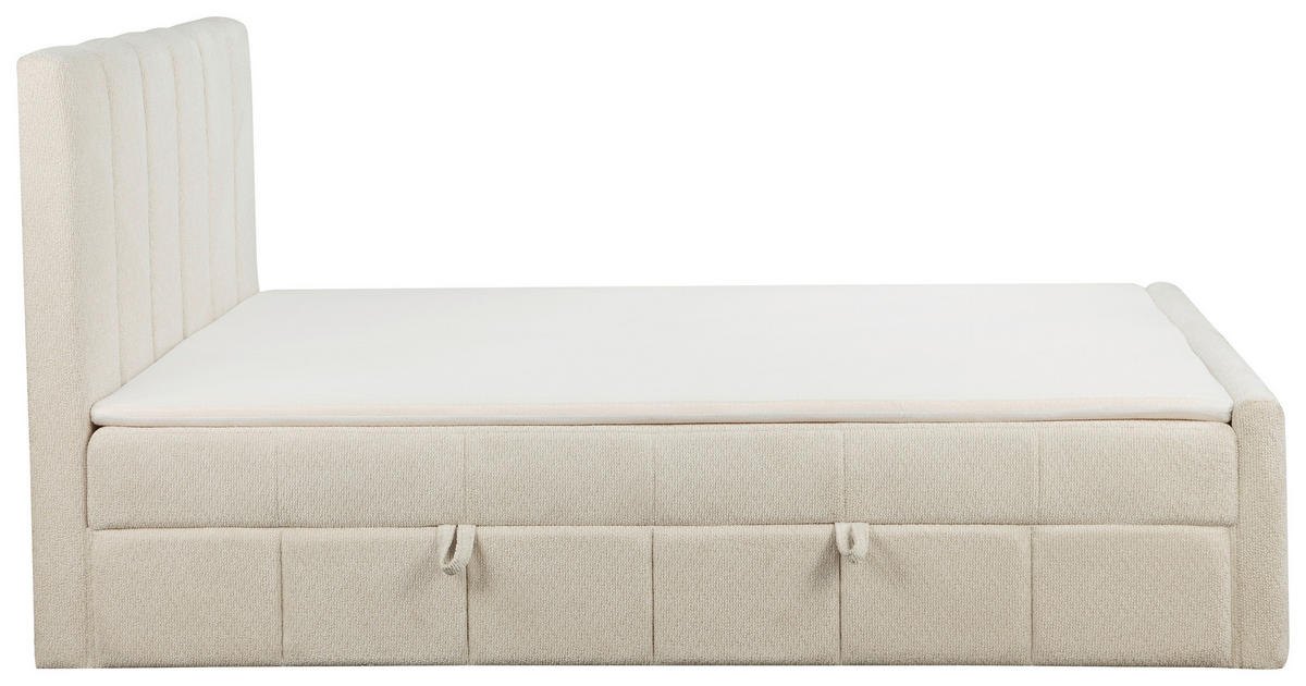 BOXBETT 180/200 cm,  in Beige, gepolstertes Kopfteil, Bettkasten, Topper, Matratzen, H3 + H3 = fest  - Beige/Schwarz, Basics, Kunststoff/Textil (180/200cm) - Chameo