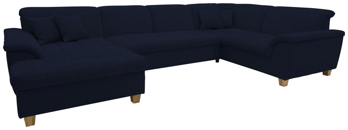 WOHNLANDSCHAFT in Mikrofaser Dunkelblau  - Eichefarben/Dunkelblau, KONVENTIONELL, Holz/Textil (162/344/206cm) - MID.YOU