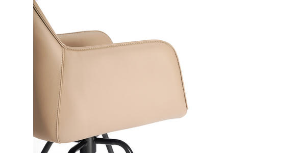 ARMLEHNSTUHL  Sitzfläche 360° drehbar, inklusive Armlehnen, automatische Rückholfunktion  Echtleder  - Beige/Schwarz, Design, Leder/Metall (59/87/62cm) - Novel