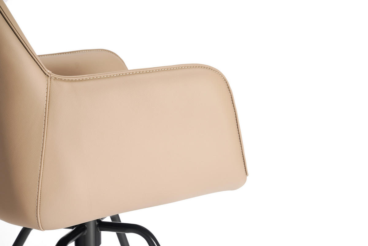 ARMLEHNSTUHL  Sitzfläche 360° drehbar, inklusive Armlehnen, automatische Rückholfunktion  Echtleder  - Beige/Schwarz, Design, Leder/Metall (59/87/62cm) - Novel