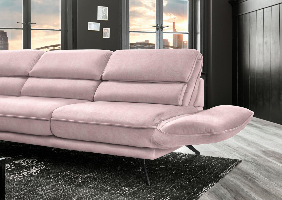 ECKSOFA in Velours Hellrosa  153/283 cm  - Hellrosa/Schwarz, Design, Textil/Metall (153/283cm) - Valdera