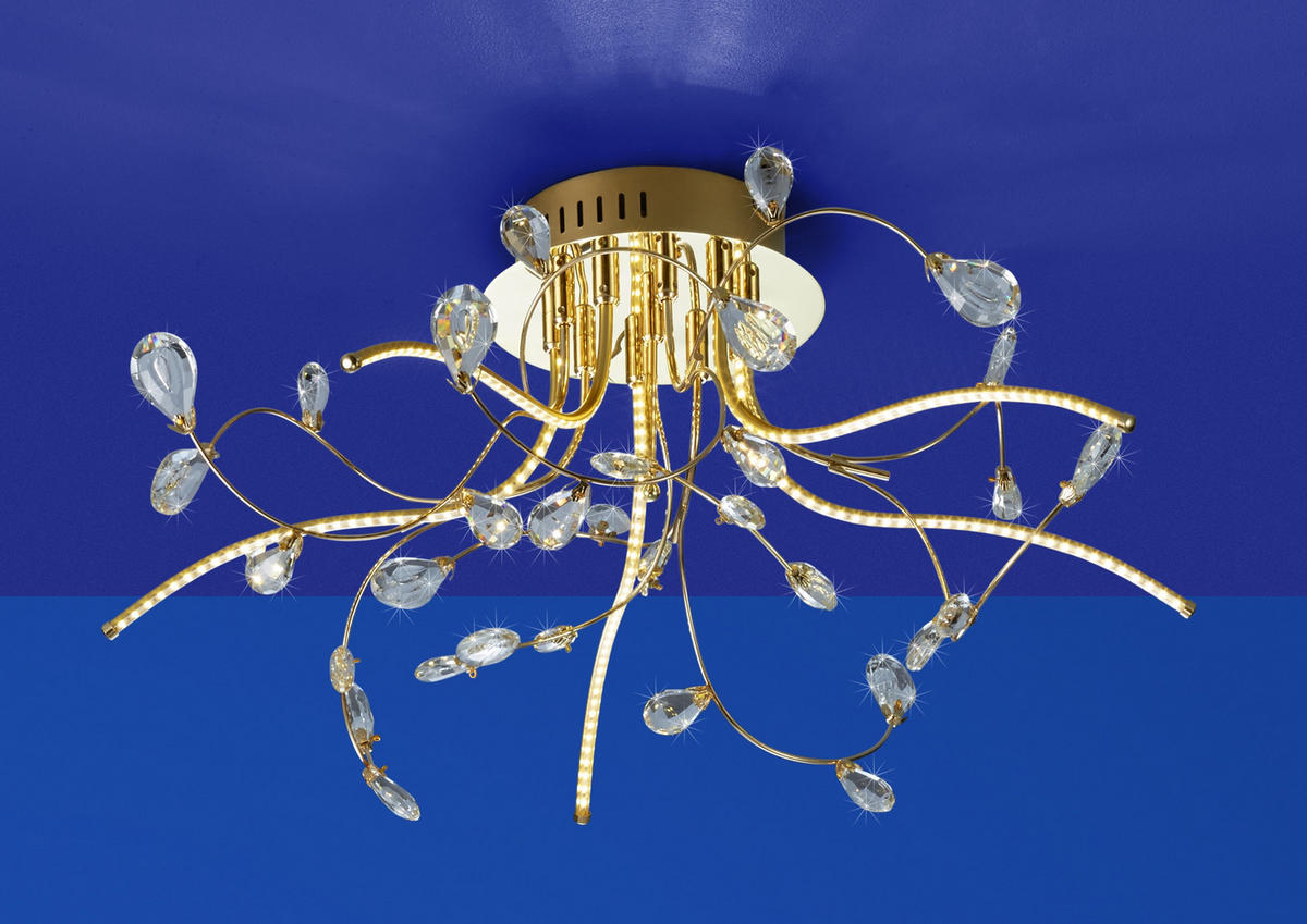 LED-DECKENLEUCHTE CRYSTAL 54/30 cm   - Transparent/Messingfarben, KONVENTIONELL, Kunststoff/Metall (54/30cm) - Hell