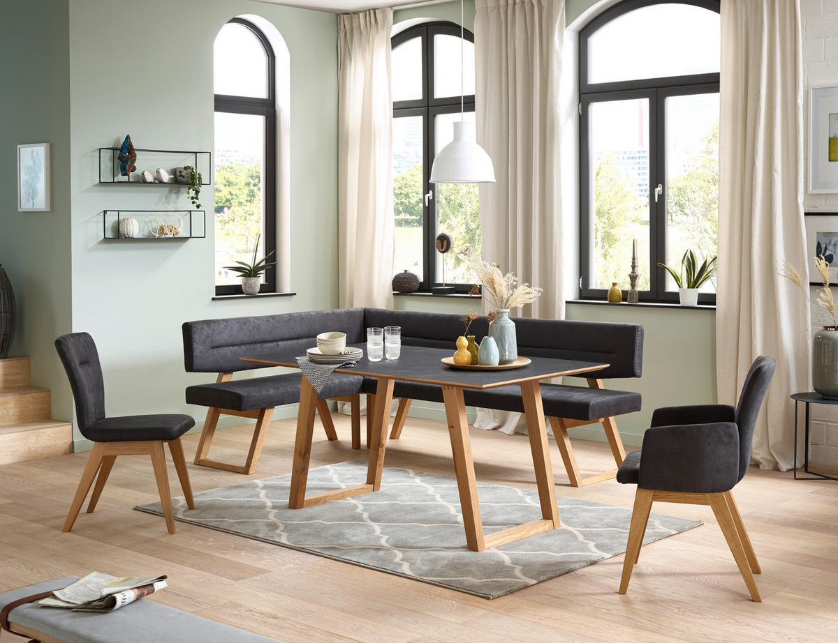 ECKBANK 155/225 cm Mikrofaser Anthrazit, Eichefarben Wildeiche massiv   - Eichefarben/Anthrazit, KONVENTIONELL, Holz/Textil (155/225cm) - Dieter Knoll