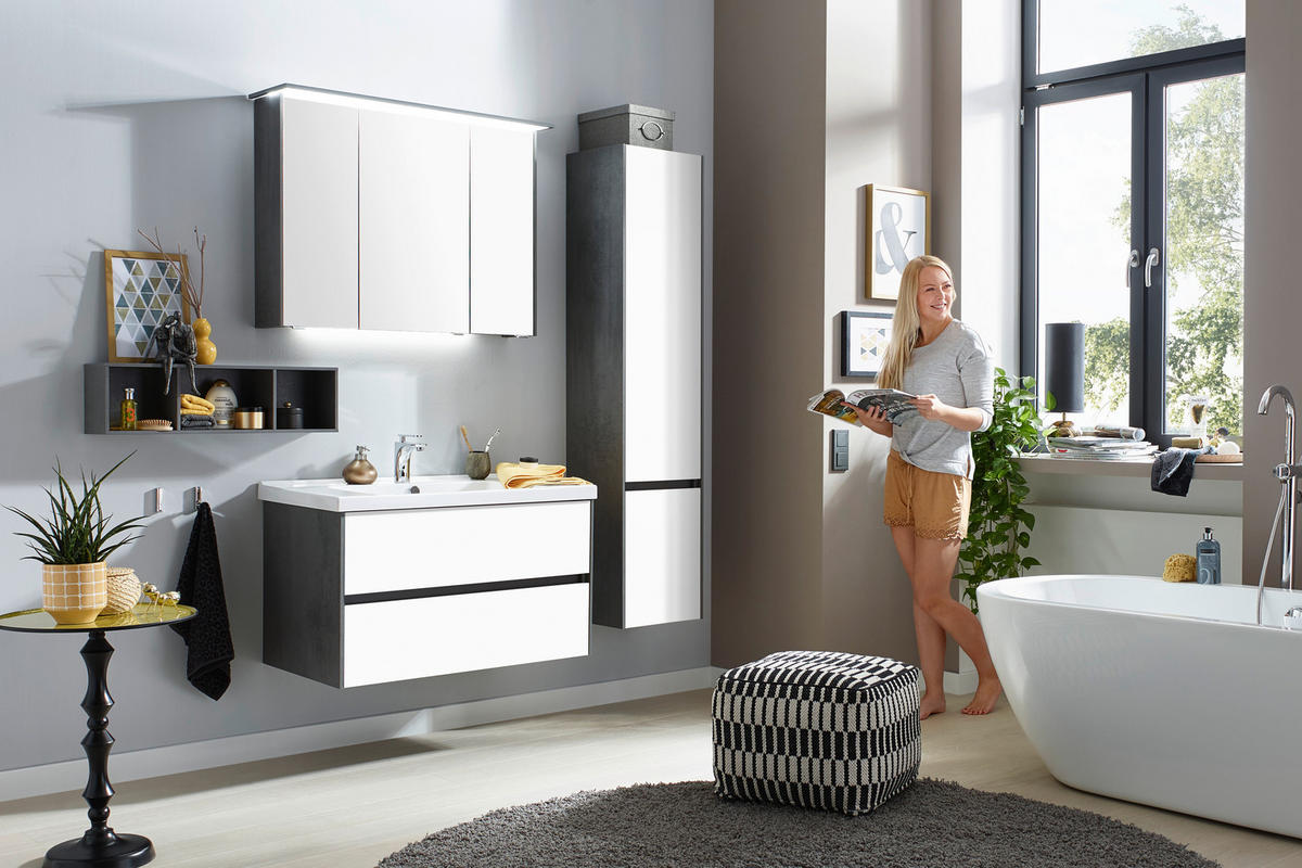 BADEZIMMER  in 92 cm  - Dunkelgrau/Weiß, KONVENTIONELL, Glas/Keramik (92cm) - Dieter Knoll