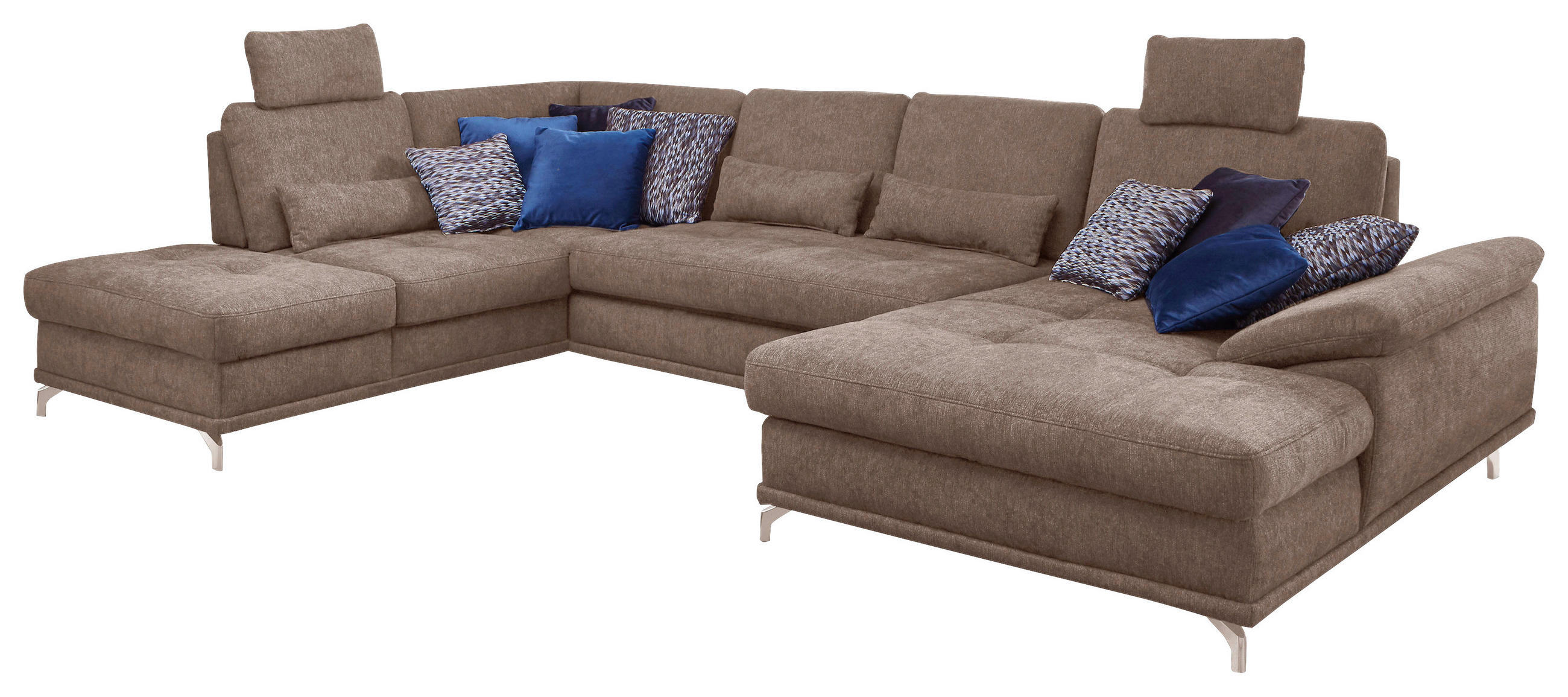 WOHNLANDSCHAFT in Flachgewebe Taupe  - Taupe/Silberfarben, Konventionell, Textil/Metall (223/363/176cm) - Sit & More