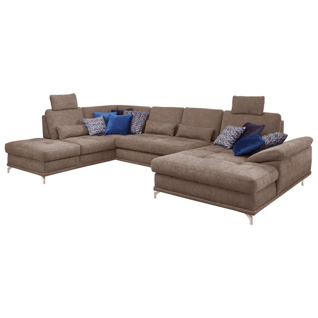 Thumbnail - Sit & More Wohnlandschaft, Taupe, Textil, 7-Sitzer, Ottomane links, U-Form, 363x223 cm, Goldenes M, Oeko-Tex® Standard 1...