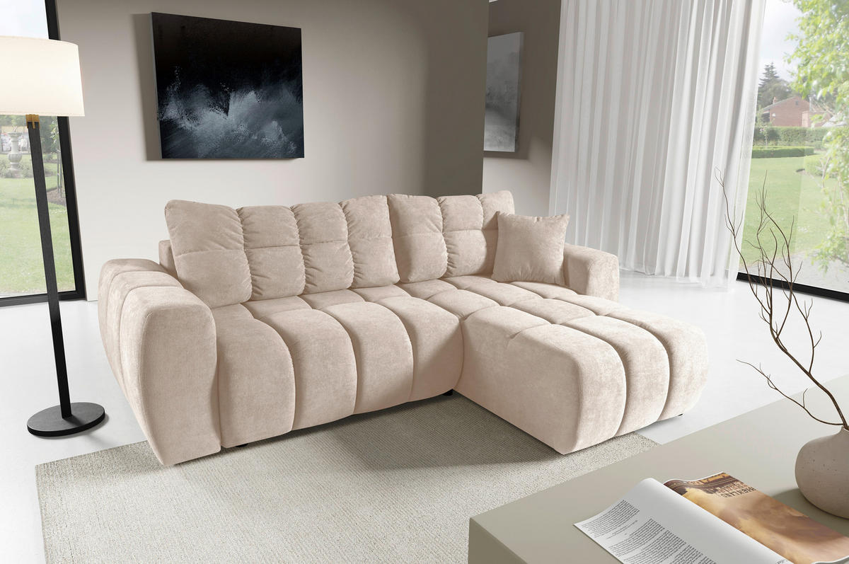 ECKSOFA FERANO Beige Velours  - Beige/Schwarz, Design, Kunststoff/Textil (253/172cm) - Livetastic