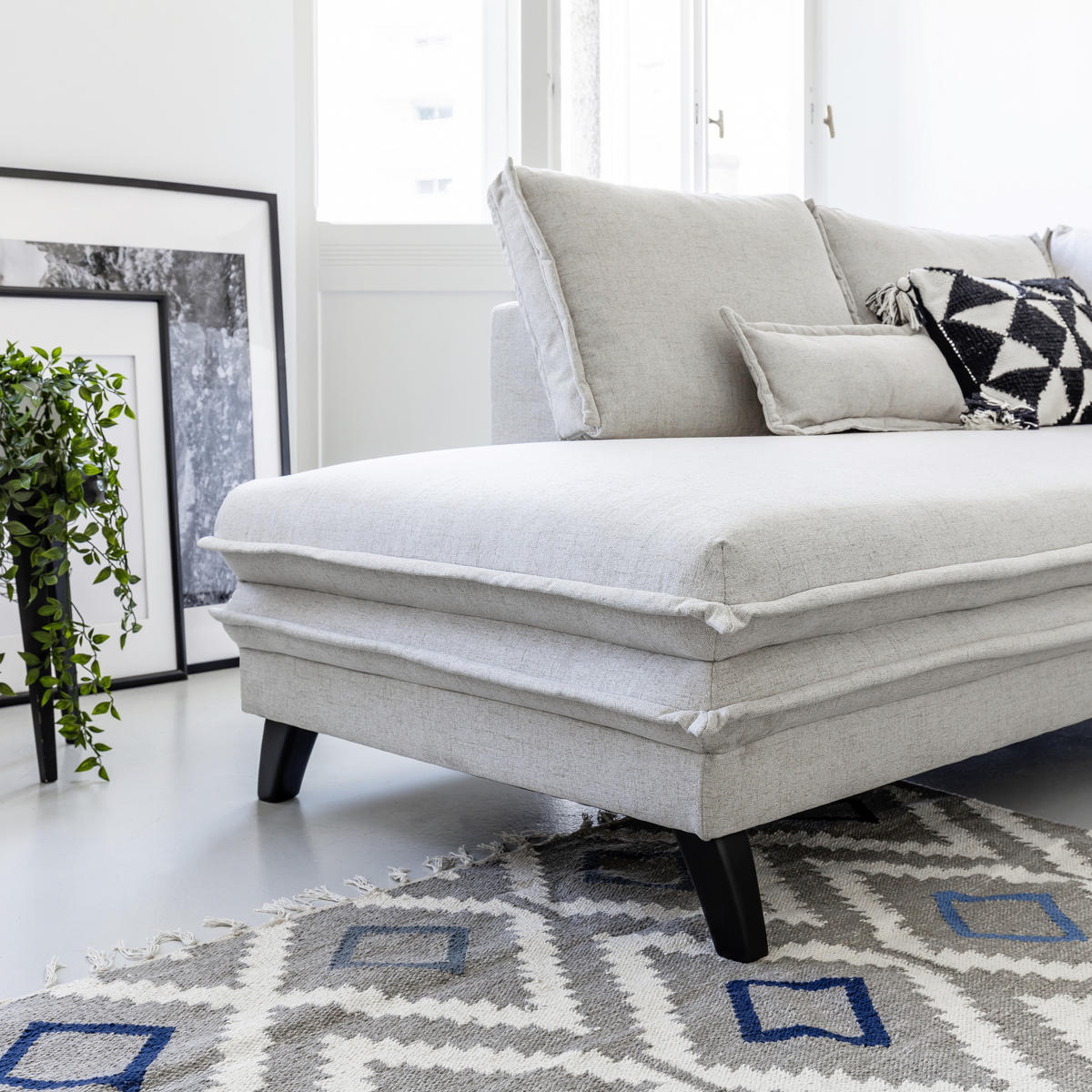 WOHNLANDSCHAFT Charming Charlie Beige Webstoff  - Beige/Schwarz, Basics, Holz/Holzwerkstoff (200/300/150cm) - MID.YOU